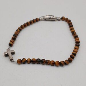 Rare ! DAVID YURMAN   925  Tiger Eye Cross Bracelet 4mm
